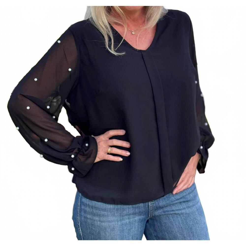 NEW COCO + CARMEN perla long sleeve blouse in black